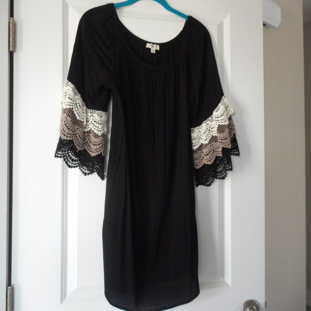 Boho Look Black Dress With Crocheted Accents